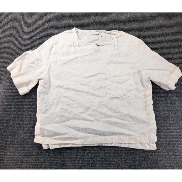 Zara Tops - Zara Blouse Top Womens Small Cream Linen Chest Pocket Split Hem Cuffed Sleeve